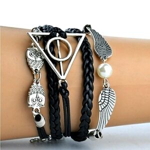 NEW Harry Potter The Deathly Hallows Black and White Bracelet Wings and Owls